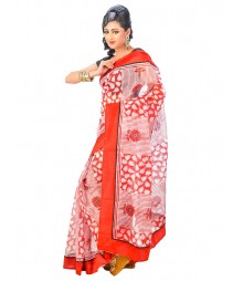 Red & White Self Design Regular Wear Saree DSCG004